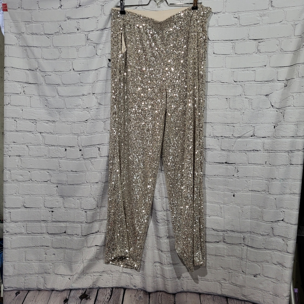 Cable & Gauge Silver Sequin Straight Leg Pants